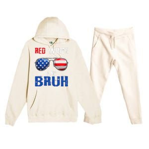 Red White And Bruh 4th Of July Boy Patriotic Premium Hooded Sweatsuit Set