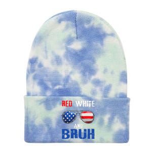 Red White And Bruh 4th Of July Boy Patriotic Tie Dye 12in Knit Beanie