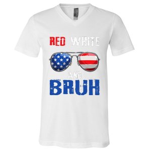 Red White And Bruh 4th Of July Boy Patriotic V-Neck T-Shirt