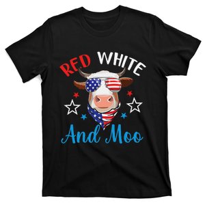 Red White And Moo 4th Of July Cow USA Flag Farmer Patriotic T-Shirt