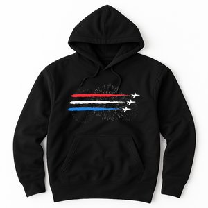 Red White And Blue Fighter Jets With Fireworks Hoodie