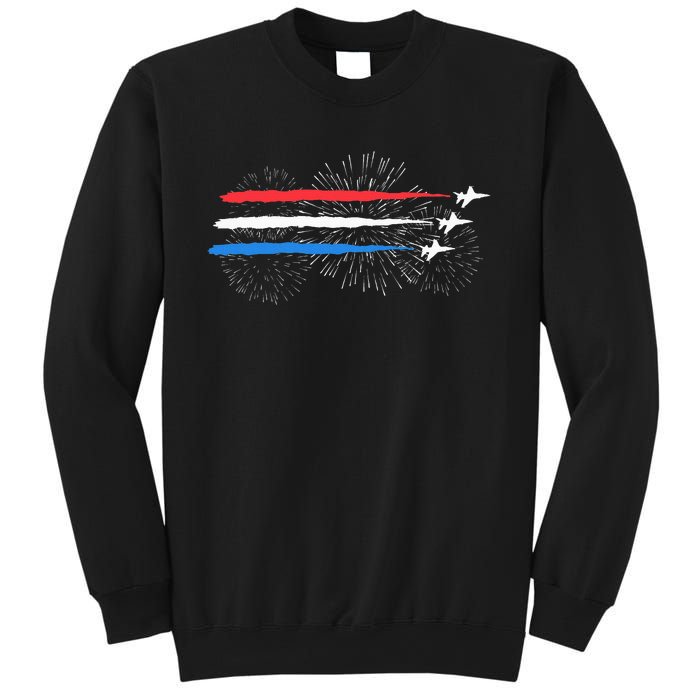 Red White And Blue Fighter Jets With Fireworks Sweatshirt