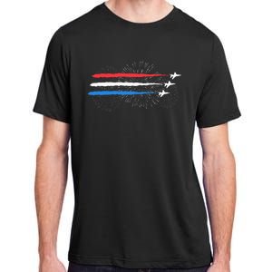 Red White And Blue Fighter Jets With Fireworks Adult ChromaSoft Performance T-Shirt