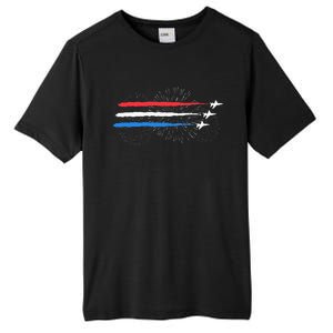 Red White And Blue Fighter Jets With Fireworks Tall Fusion ChromaSoft Performance T-Shirt