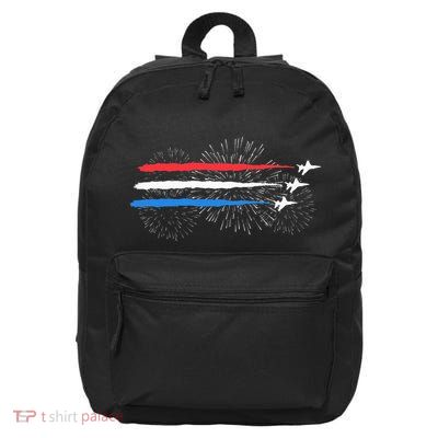 Red White And Blue Fighter Jets With Fireworks 16 in Basic Backpack