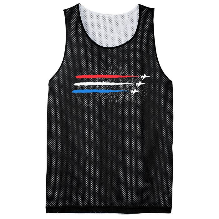 Red White And Blue Fighter Jets With Fireworks Mesh Reversible Basketball Jersey Tank