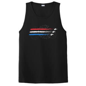 Red White And Blue Fighter Jets With Fireworks PosiCharge Competitor Tank