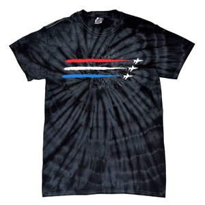 Red White And Blue Fighter Jets With Fireworks Tie-Dye T-Shirt