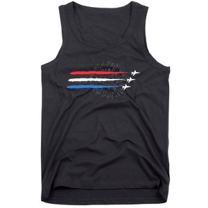 Red White And Blue Fighter Jets With Fireworks Tank Top