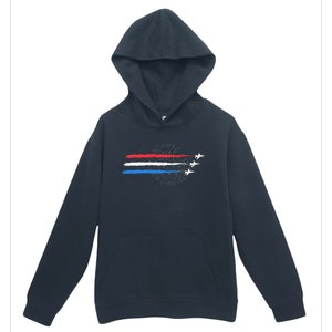 Red White And Blue Fighter Jets With Fireworks Urban Pullover Hoodie