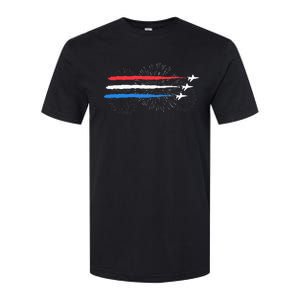 Red White And Blue Fighter Jets With Fireworks Softstyle CVC T-Shirt