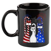 Red White Blue Cats USA Flag Firework 4th Of July 11oz C Handle Ceramic Mug