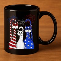 Red White Blue Cats USA Flag Firework 4th Of July 11oz C Handle Ceramic Mug