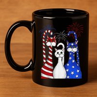 Red White Blue Cats USA Flag Firework 4th Of July 11oz C Handle Ceramic Mug