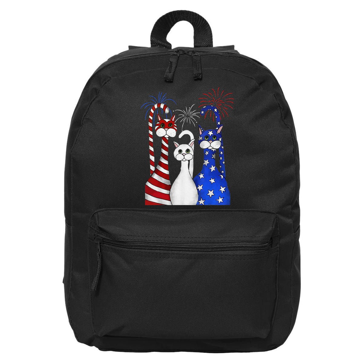 Red White Blue Cats USA Flag Firework 4th Of July 16 in Basic Backpack
