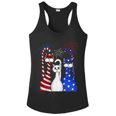 Red White Blue Cats USA Flag Firework 4th Of July Ladies PosiCharge Competitor Racerback Tank