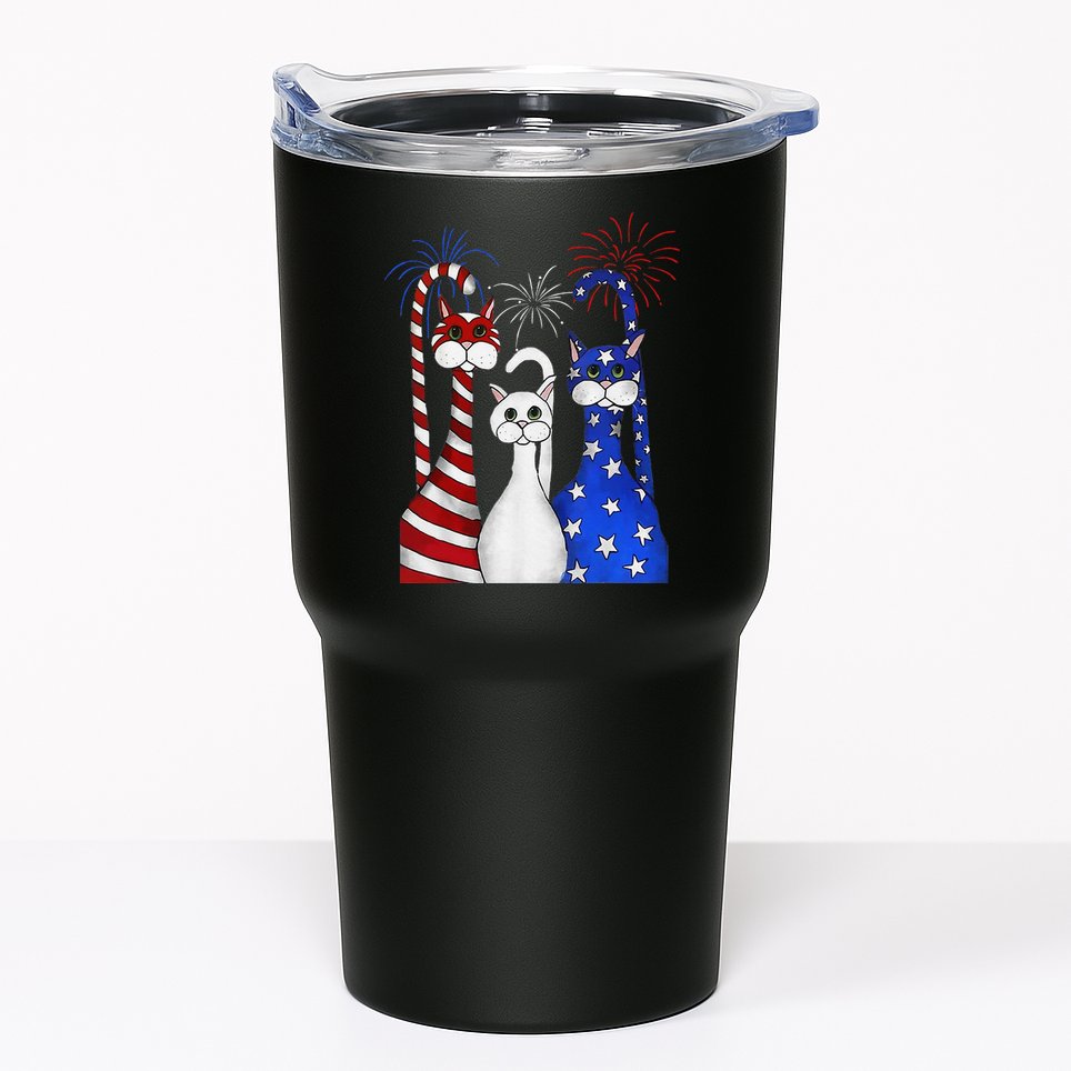 Red White Blue Cats USA Flag Firework 4th Of July Tumbler