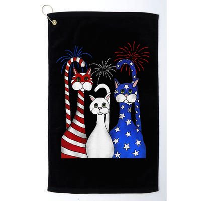 Red White Blue Cats USA Flag Firework 4th Of July Golf Towel