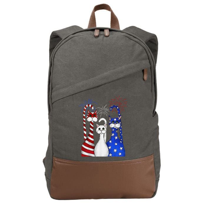 Red White Blue Cats USA Flag Firework 4th Of July Cotton Canvas Backpack