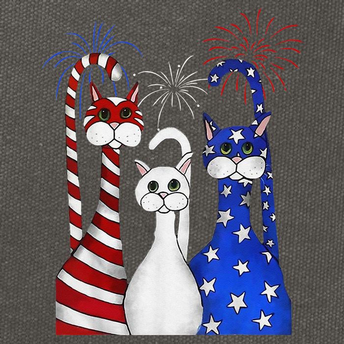 Red White Blue Cats USA Flag Firework 4th Of July Cotton Canvas Backpack