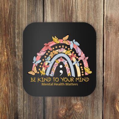 Rainbow With Butterflies Mental Health Awareness Gift Coaster