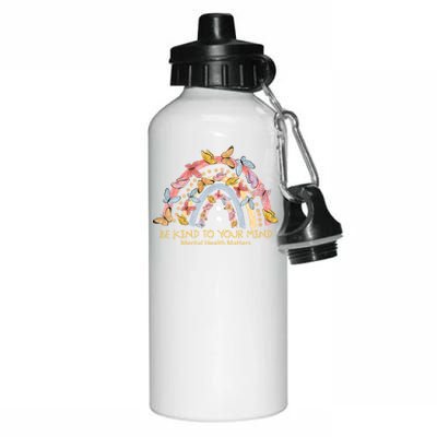 Rainbow With Butterflies Mental Health Awareness Gift Aluminum Water Bottle