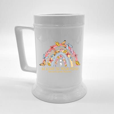 Rainbow With Butterflies Mental Health Awareness Gift Beer Stein