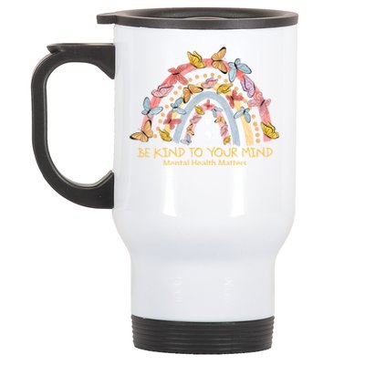 Rainbow With Butterflies Mental Health Awareness Gift Stainless Steel Travel Mug