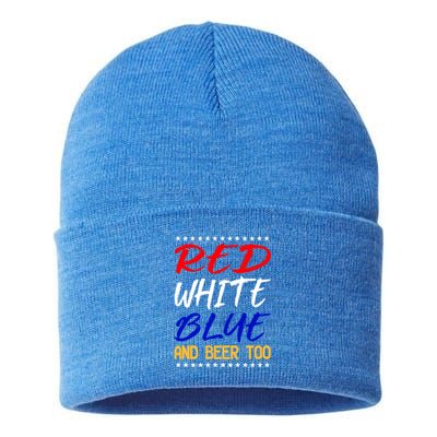 Red White Blue National Beer Day Gift Sustainable Knit Beanie