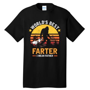 Retro Worlds Best Farter I Mean Father Bigfoot Fathers Day Tall T-Shirt