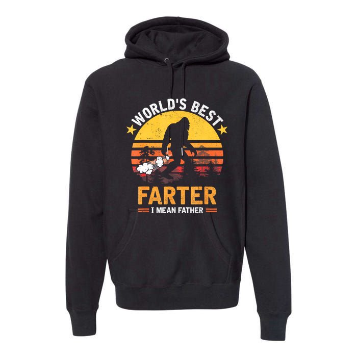 Retro Worlds Best Farter I Mean Father Bigfoot Fathers Day Premium Hoodie