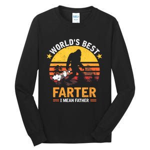 Retro Worlds Best Farter I Mean Father Bigfoot Fathers Day Tall Long Sleeve T-Shirt