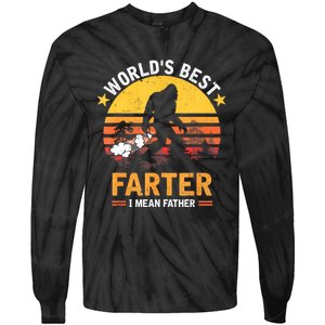 Retro Worlds Best Farter I Mean Father Bigfoot Fathers Day Tie-Dye Long Sleeve Shirt