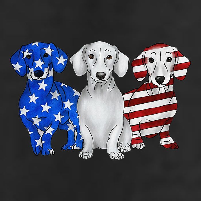 Red White Blue Dachshund American Flag 4th Of July Patriot 7 Panel Mesh Trucker Snapback Hat