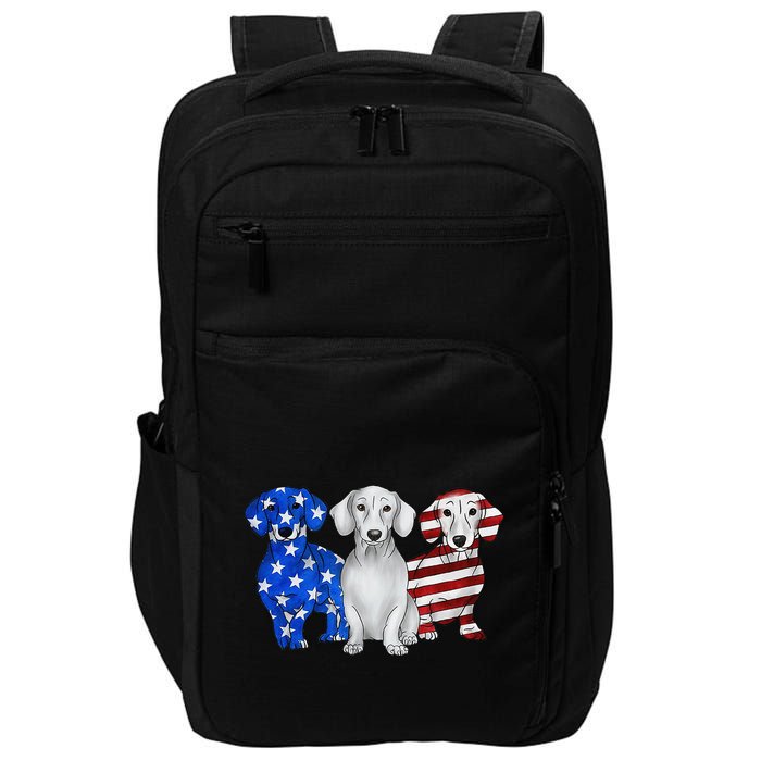 Red White Blue Dachshund American Flag 4th Of July Patriot Impact Tech Backpack
