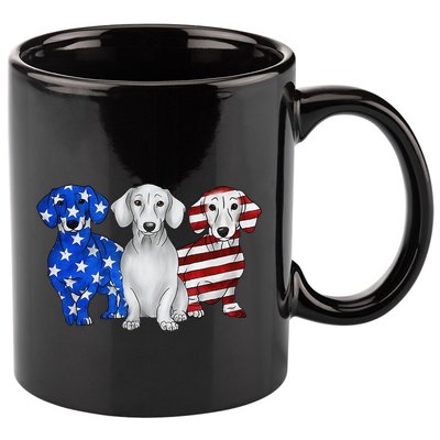 Red White Blue Dachshund American Flag 4th Of July Patriot 11oz C Handle Ceramic Mug