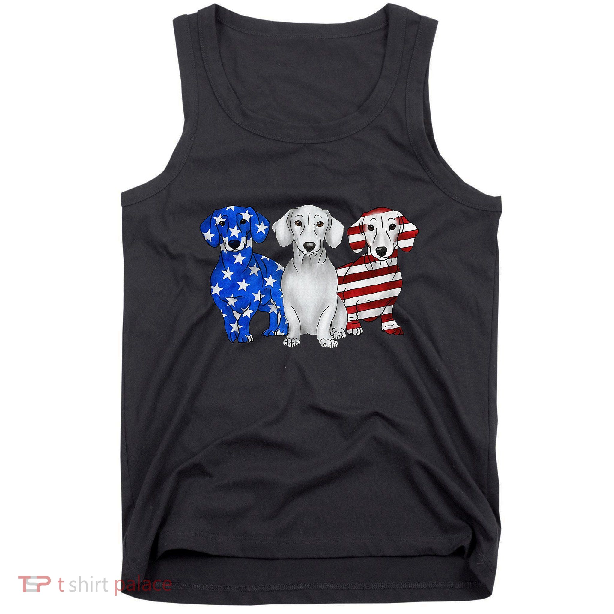 Red White Blue Dachshund American Flag 4th Of July Patriot Tank Top