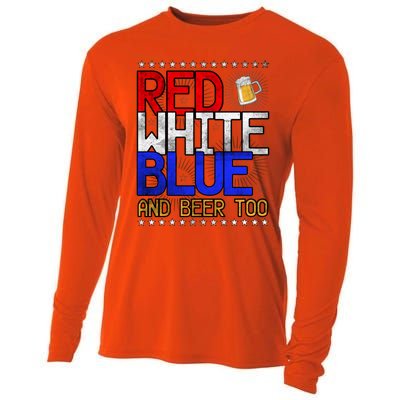 Red White Blue National Beer Day Gift Cooling Performance Long Sleeve Crew