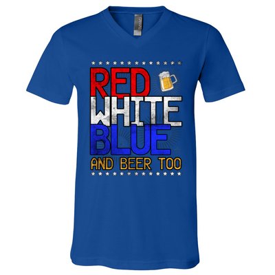 Red White Blue National Beer Day Gift V-Neck T-Shirt