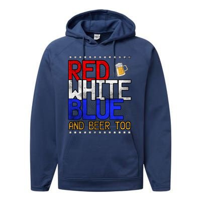 Red White Blue National Beer Day Gift Performance Fleece Hoodie