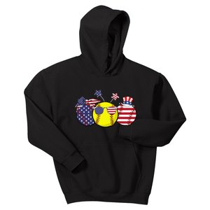 Red White Blue Softball Lover Patriotic 4th Of July Kids Hoodie