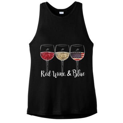 Red Wine & Blue 4th of July wine Red White Blue Wine Glasses Ladies PosiCharge Tri-Blend Wicking Tank