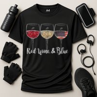 Red Wine & Blue 4th of July wine Red White Blue Wine Glasses Cooling Performance Crew T-Shirt