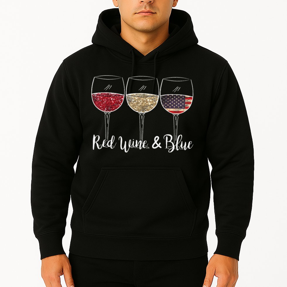 Red Wine & Blue 4th of July wine Red White Blue Wine Glasses Hoodie