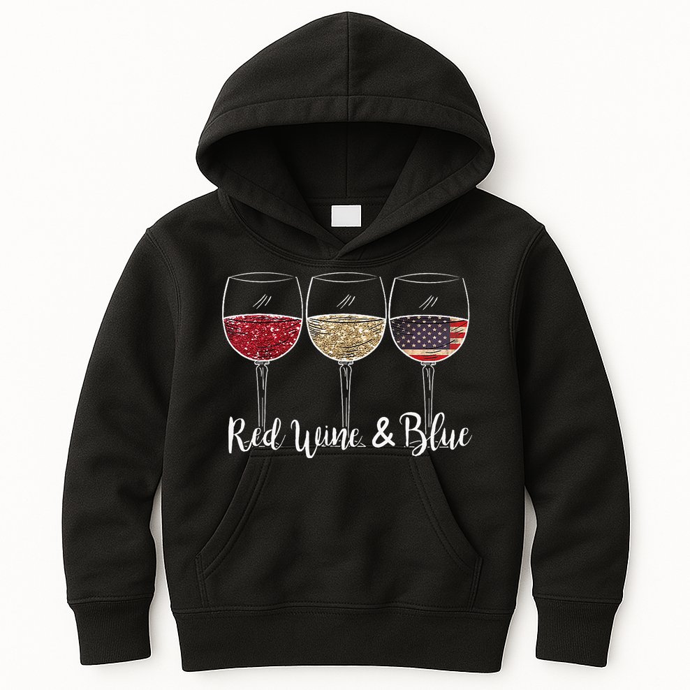 Red Wine & Blue 4th of July wine Red White Blue Wine Glasses Kids Hoodie