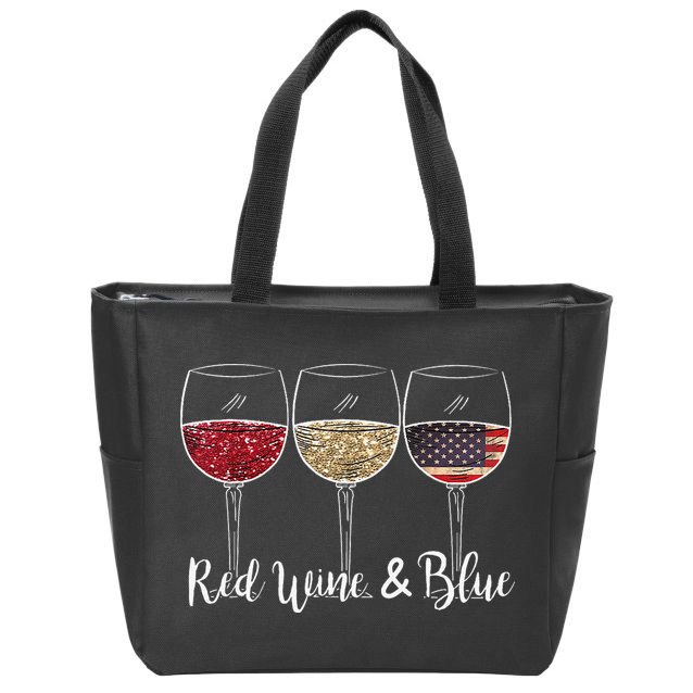 Red Wine & Blue 4th of July wine Red White Blue Wine Glasses Zip Tote Bag