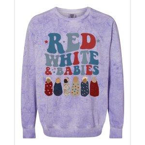 Red White Babies NICU Nurse 4th Of July Neonatal Nursing Colorblast Crewneck Sweatshirt