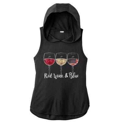 Red Wine & Blue 4th Of July Red White Blue Wine Glasses Ladies PosiCharge Tri-Blend Wicking Draft Hoodie Tank