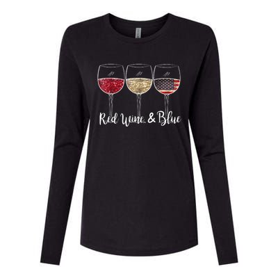 Red Wine & Blue 4th Of July Red White Blue Wine Glasses Womens Cotton Relaxed Long Sleeve T-Shirt