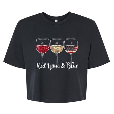 Red Wine & Blue 4th Of July Red White Blue Wine Glasses Bella+Canvas Jersey Crop Tee